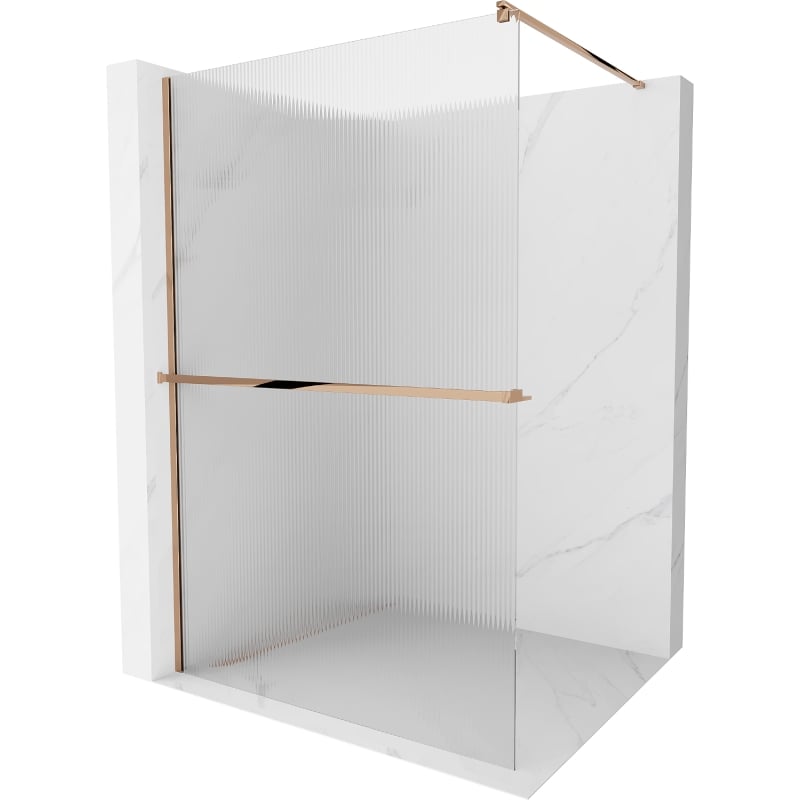 Mexen Kioto+ Duschwand mit Ablage Walk-in 130 x 200 cm, Streifen, Roségold - 800-130-121-60-09