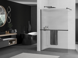 Mexen Kioto+ Duschwand mit Ablage Walk-in 70 x 200 cm, Streifen, schwarz - 800-070-121-70-09