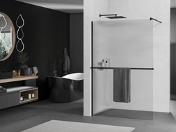 Mexen Kioto+ Duschwand mit Regal Walk-in 90 x 200 cm, Streifen, schwarz - 800-090-121-70-09