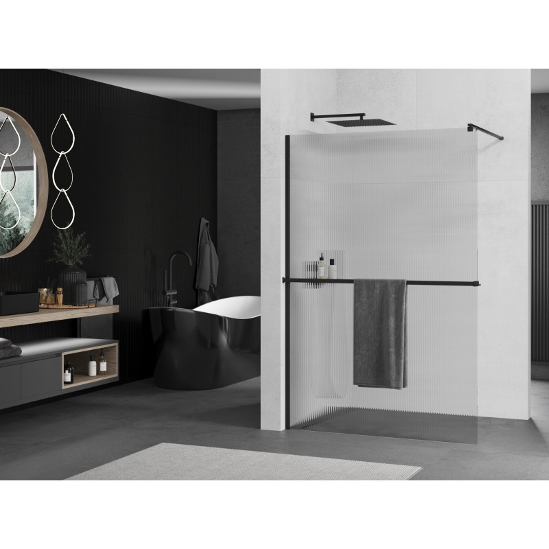 Mexen Kioto+ Duschwand mit Regal Walk-in 100 x 200 cm, Streifen, schwarz - 800-100-121-70-09