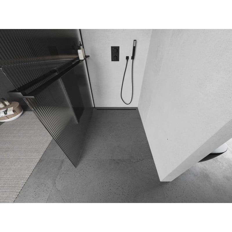 Mexen Kioto+ Duschwand mit Regal Walk-in 120 x 200 cm, Streifen, schwarz - 800-120-121-70-09