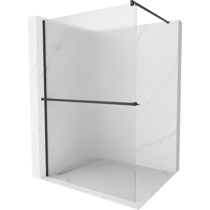 Mexen Kioto+ Duschwand mit Ablage Walk-in 140 x 200 cm, Streifen, schwarz - 800-140-121-70-09