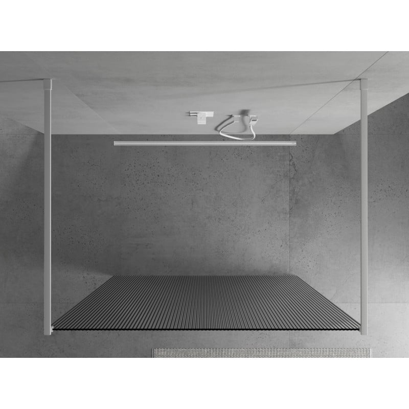 Mexen Kioto freistehende Duschwand 100 x 200 cm, Streifen 8 mm, weiß - 800-100-002-20-09