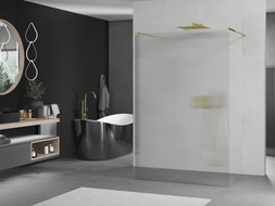 Mexen Kioto freistehende Duschwand 100 x 200 cm, Streifen 8 mm, gold - 800-100-002-50-09
