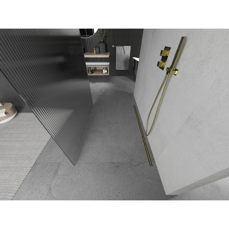 Mexen Kioto freistehende Duschwand 120 x 200 cm, gestreift 8 mm, gold - 800-120-002-50-09