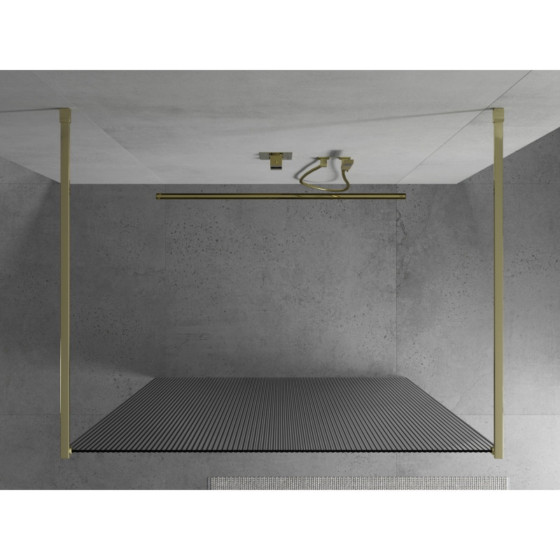 Mexen Kioto Freistehende Duschwand 130 x 200 cm, Riffel 8 mm, Gold - 800-130-002-50-09