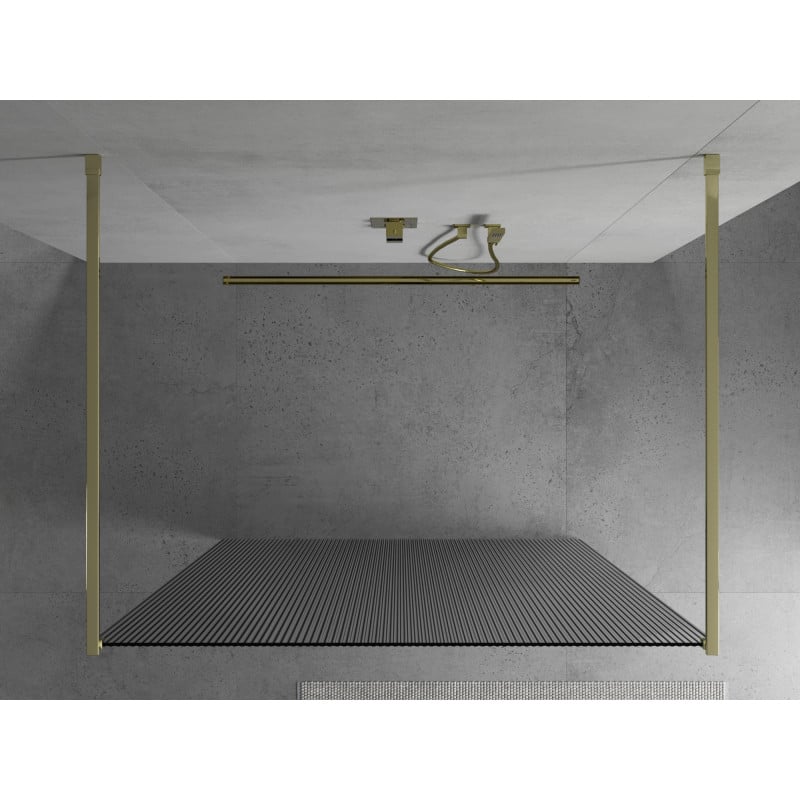 Mexen Kioto freistehende Duschwand 130 x 200 cm, Streifen 8 mm, Gold - 800-130-002-50-09