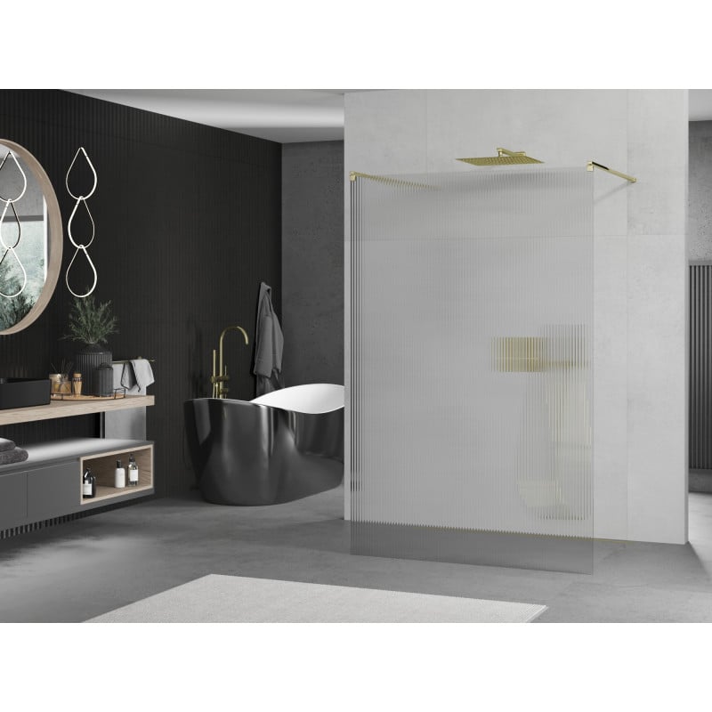Mexen Kioto freistehende Duschwand 140 x 200 cm, Streifen 8 mm, Gold - 800-140-002-50-09