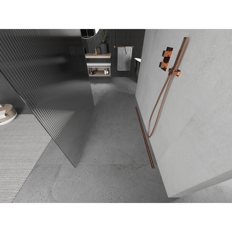 Mexen Kioto freistehende Duschwand 130 x 200 cm, Streifen 8 mm, Roségold - 800-130-002-60-09