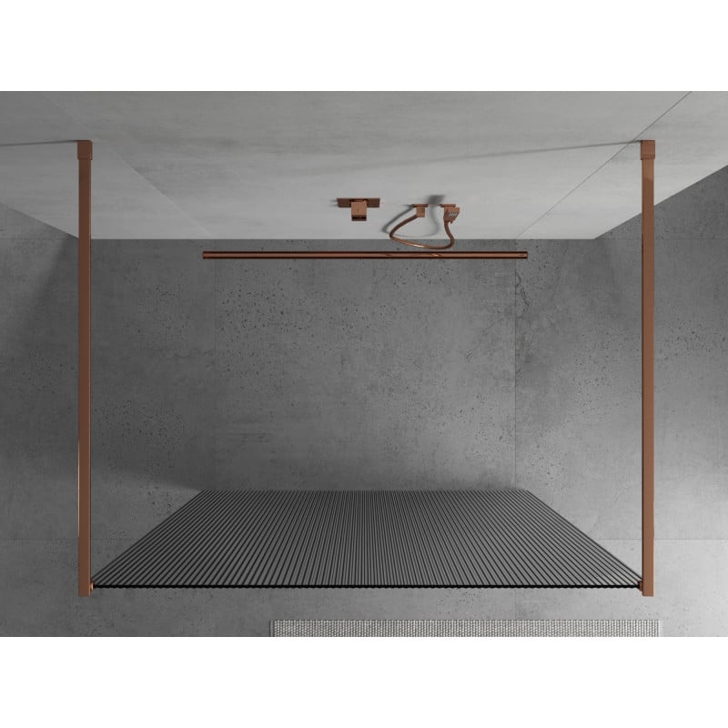 Mexen Kioto freistehende Duschwand 140 x 200 cm, Streifen 8 mm, Roségold - 800-140-002-60-09