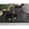 Mexen Matias Granitspüle 1,5-Becken mit Abtropffläche und Küchenarmatur Savita, schwarz/gold - 6502-75-672601-50