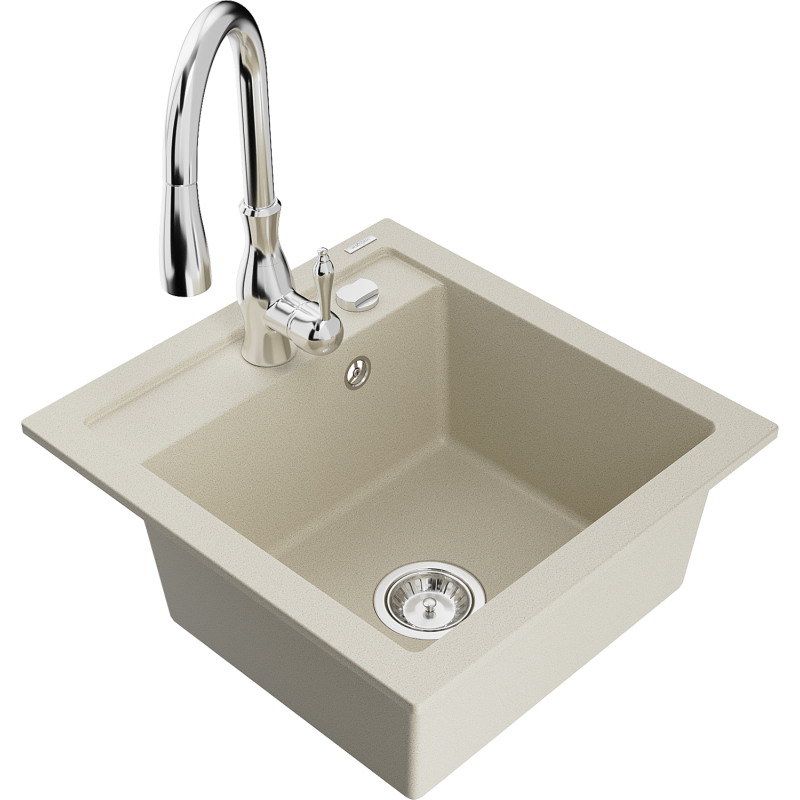 Mexen Vito Granitspüle 1-beckig mit Küchenarmatur Savita, beige - 6503-69-672601-00