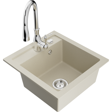 Mexen Vito Granitspüle 1-Becken mit Küchenarmatur Savita, beige - 6503-69-672601-00