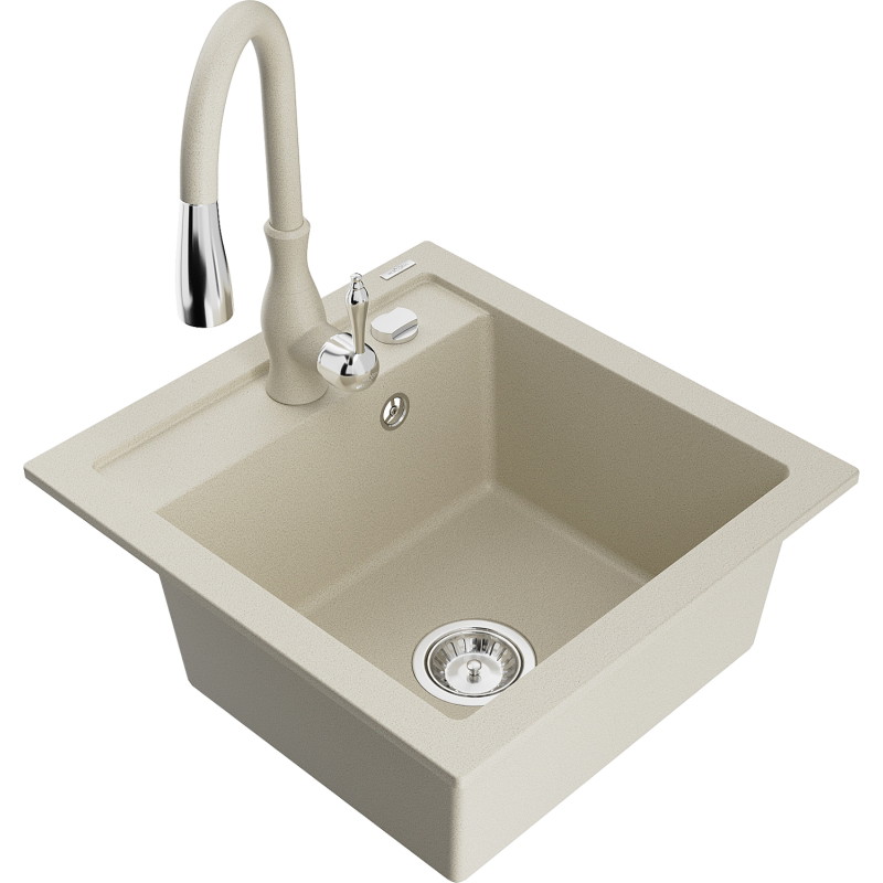 Mexen Vito 1-becken Granitspüle mit Küchenarmatur Savita, beige - 6503-69-672601-69