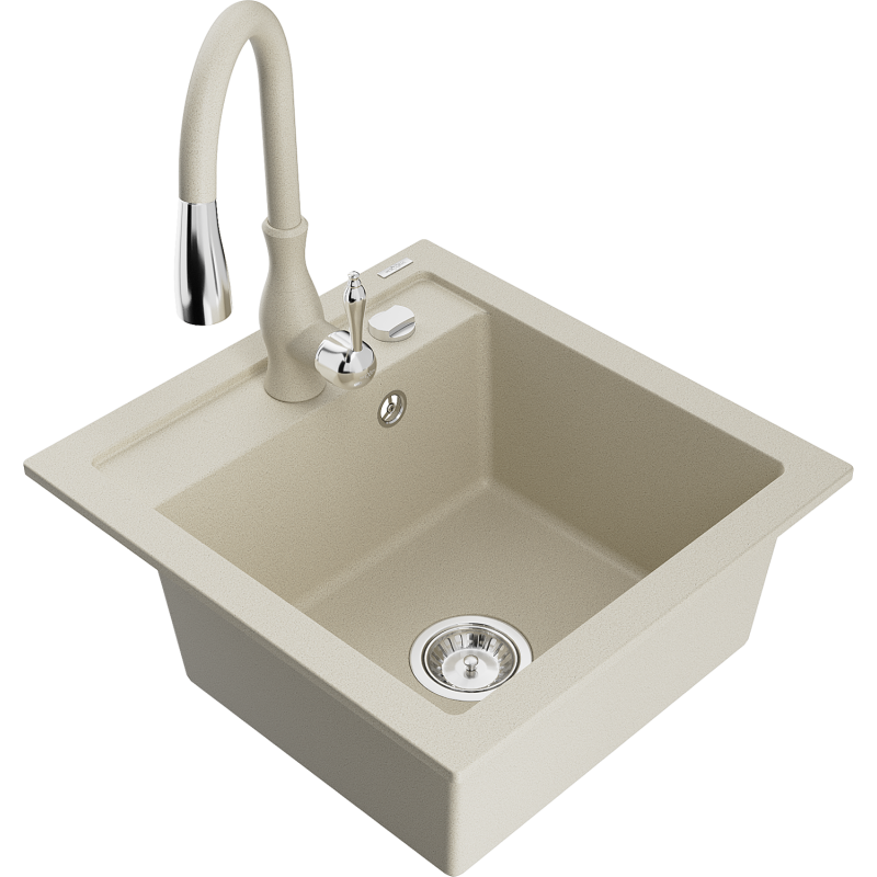 Mexen Vito Granitspüle 1-Becken mit Küchenarmatur Savita, beige - 6503-69-672601-69