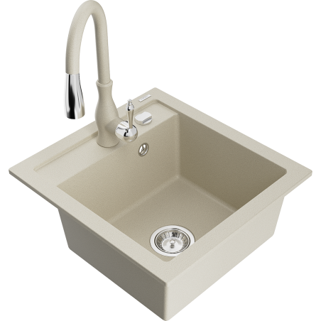 Mexen Vito Granitspüle 1-Becken mit Küchenarmatur Savita, beige - 6503-69-672601-69