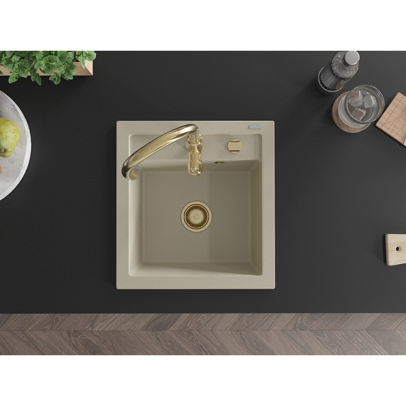 Mexen Vito Granitspüle 1-Becken mit Küchenarmatur Savita, beige - 6503-69-672601-50
