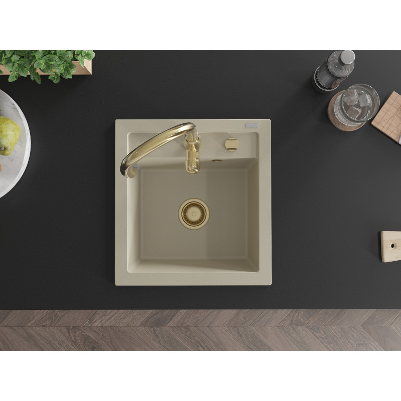 Mexen Vito Granitspüle 1-beckig mit Küchenarmatur Savita, beige - 6503-69-672601-50