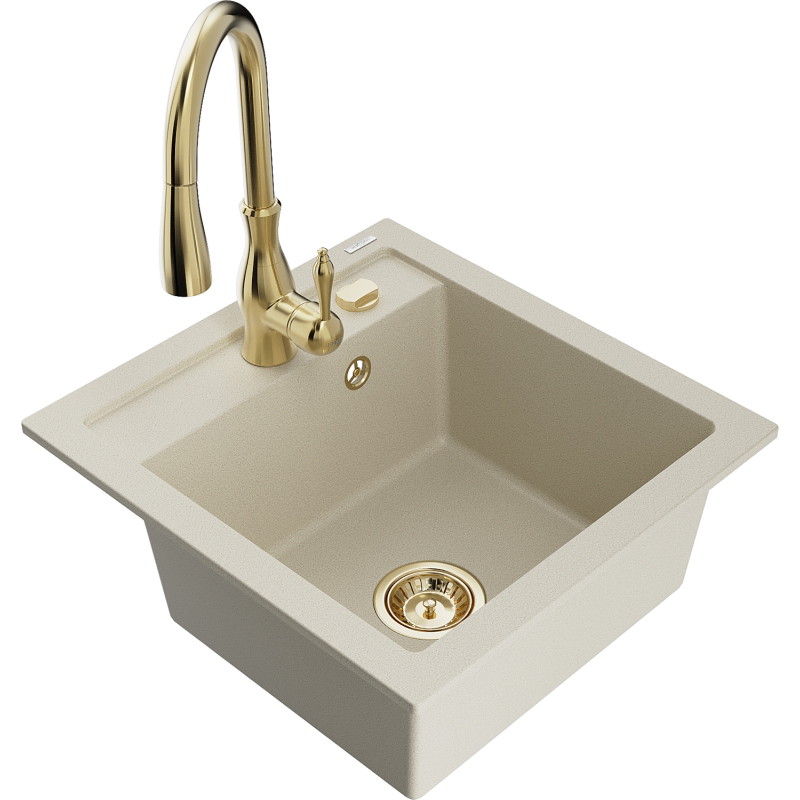 Mexen Vito Granitspüle 1-Becken mit Küchenarmatur Savita, beige - 6503-69-672601-50