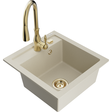 Mexen Vito Granitspüle 1-beckig mit Küchenarmatur Savita, beige - 6503-69-672601-50
