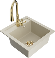 Mexen Vito Granitspüle 1-beckig mit Küchenarmatur Savita, beige - 6503-69-672601-50