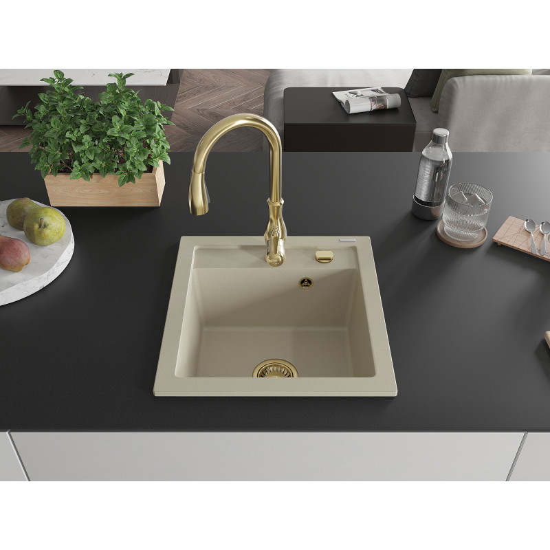 Mexen Vito Granitspüle 1-beckig mit Küchenarmatur Savita, beige - 6503-69-672601-50