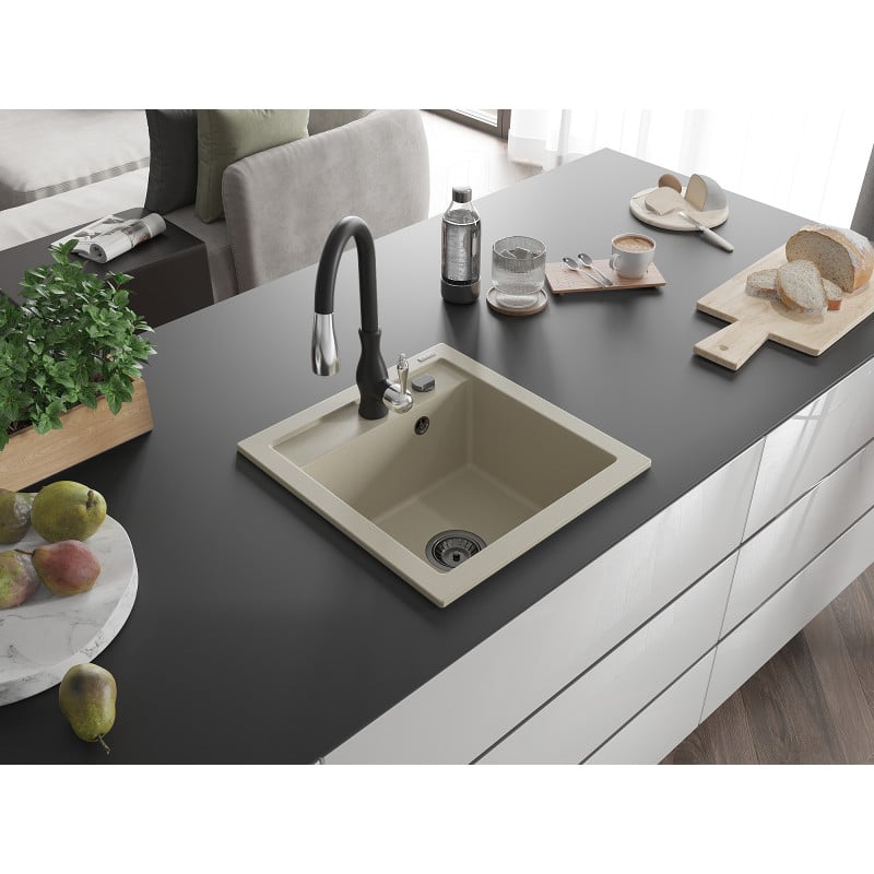 Mexen Vito Granitspüle 1-becken mit Küchenarmatur Savita, beige - 6503-69-672601-70