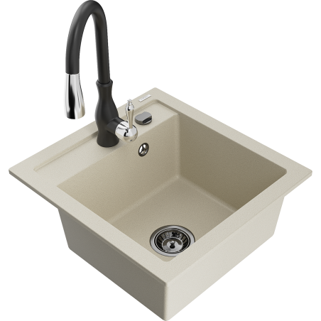 Mexen Vito Granitspüle 1-becken mit Küchenarmatur Savita, beige - 6503-69-672601-70
