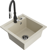 Mexen Vito Granitspüle 1-becken mit Küchenarmatur Savita, beige - 6503-69-672601-70