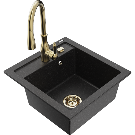 Mexen Vito Granitspüle 1-beckig mit Küchenarmatur Savita, schwarz/silber metallic - 6503-73-672601-50