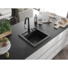 Mexen Vito Granitspüle 1-Becken mit Küchenarmatur Savita, schwarz/silber metallic - 6503-73-672601-70-B