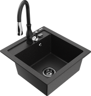 Mexen Vito Granitspüle 1-Becken mit Küchenarmatur Savita, schwarz/silber metallic - 6503-73-672601-70-B