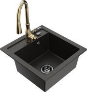 Mexen Vito Granitspüle 1-komorowy mit Küchenarmatur Savita, schwarz/gold metallic - 6503-75-672601-50-B
