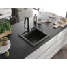 Mexen Vito Granitspüle 1-Becken mit Küchenarmatur Savita, schwarz/gold metallic - 6503-75-672601-70-B