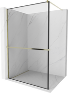 Mexen Kioto+ Duschwand mit Ablage Walk-in 130 x 200 cm, schwarzer Rahmen, golden - 800-130-121-50-70