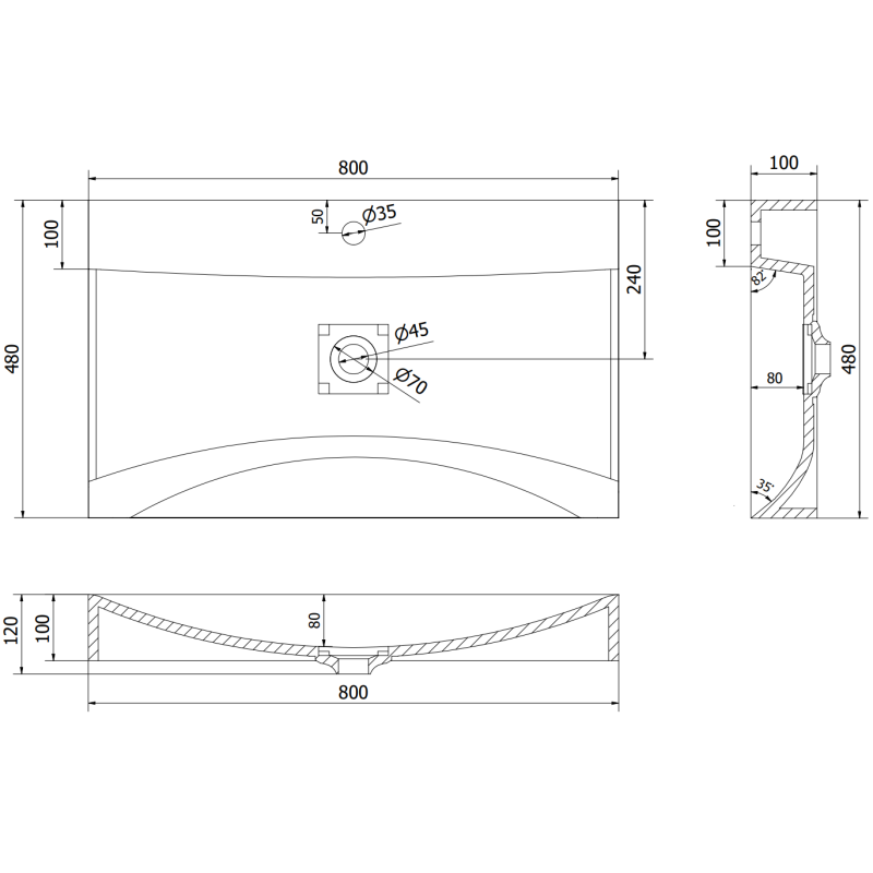 Mexen Poli Aufsatzwaschbecken aus Konglomerat 1/O 80 x 48 cm, weiß - 23028001