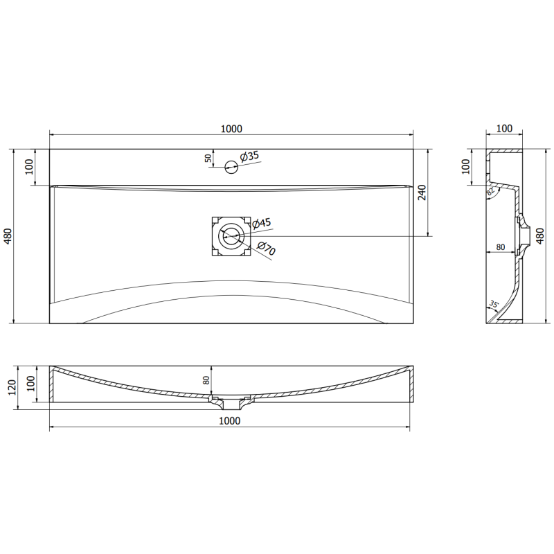 Mexen Poli Aufsatzwaschbecken aus Konglomerat 1/O 100 x 48 cm, weiß - 23021001