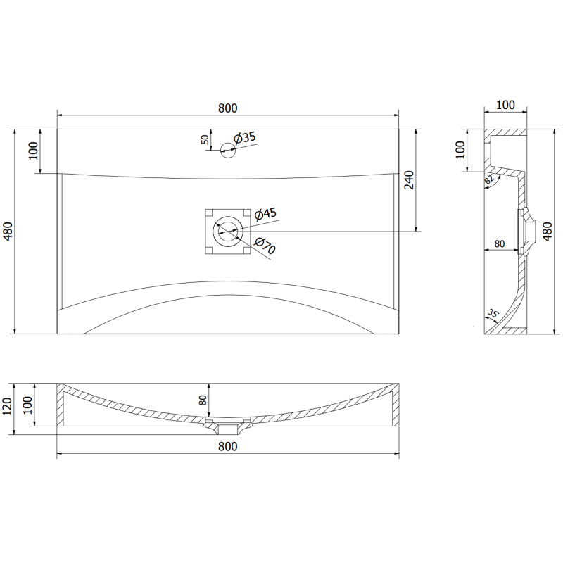Mexen Poli Aufsatzwaschbecken aus Konglomerat 1/O 80 x 48 cm, schwarz - 23028071