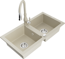 Mexen Mario Granitspüle 2-Kammer mit Küchenarmatur Savita, beige - 6504-69-672601-69