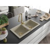 Mexen Mario Granitspüle 2-Kammern mit Küchenarmatur Savita, beige - 6504-69-672601-50
