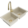 Mexen Mario Granitspüle 2-Kammer mit Küchenarmatur Savita, beige - 6504-69-672601-50