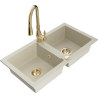 Mexen Mario granitspüle mit 2 kammern und Küchenarmatur Savita, beige - 6504-69-672601-50