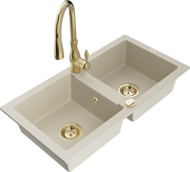 Mexen Mario Granitspüle 2-Kammer mit Küchenarmatur Savita, beige - 6504-69-672601-50