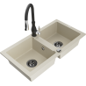 Mexen Mario Granitspüle 2-becken mit Küchenarmatur Savita, beige - 6504-69-672601-70