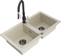 Mexen Mario Granitspüle 2-becken mit Küchenarmatur Savita, beige - 6504-69-672601-70