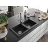 Mexen Mario Granit-Spülbecken 2-Kammern mit Küchenarmatur Savita, schwarz/silber metallic - 6504-73-672601-00