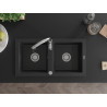 Mexen Mario Granit-Spülbecken 2-Kammern mit Küchenarmatur Savita, schwarz/silber metallic - 6504-73-672601-00