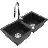 Mexen Mario granitspüle 2-becken mit küchenarmatur Savita, schwarz/silber metallic - 6504-73-672601-00