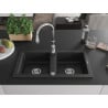 Mexen Mario Granit-Spülbecken 2-Kammern mit Küchenarmatur Savita, schwarz/silber metallic - 6504-73-672601-00