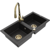 Mexen Mario Granitspülbecken 2-Kammer mit Küchenarmatur Savita, schwarz/silber metallic - 6504-73-672601-50